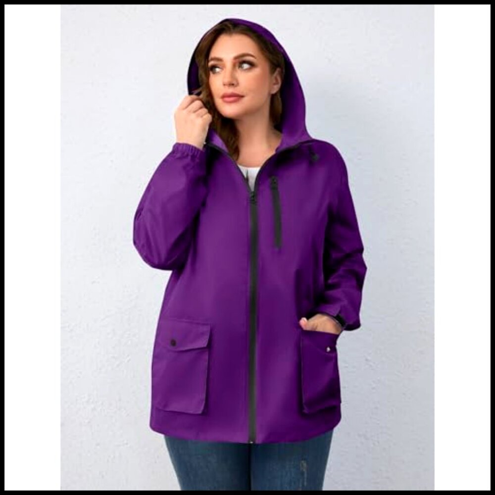 Plus Size Packable Rain Jacket Waterproof Windbre… - image 2